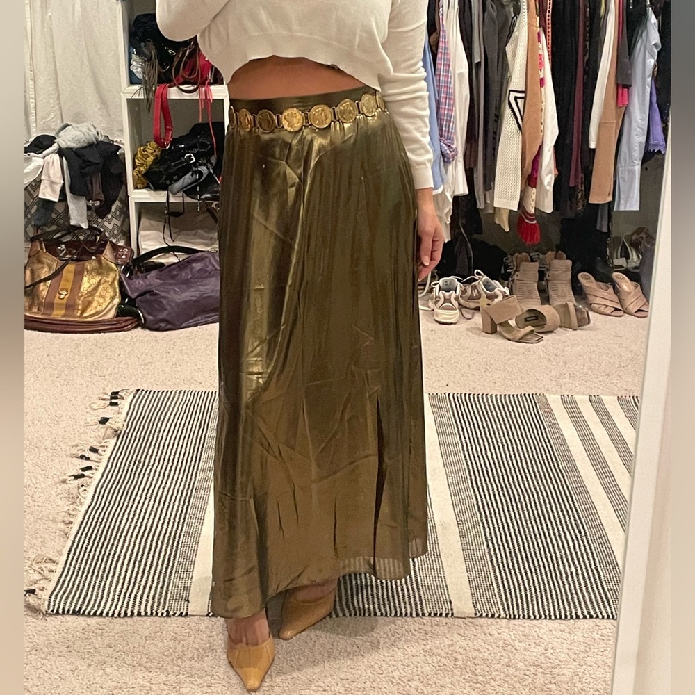 Aritzia Wilfred liquid gold lame midi skirt Size 6